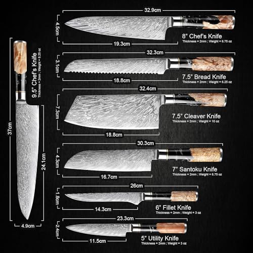 SENKEN 7 Piece Damascus Kitchen Knife Set (7 Count)