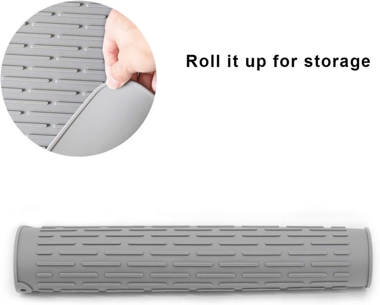 Silicone Dish Drying Mat for Multiple Usage,Easy clean,Eco-friendly,Super Sturdy Silicone Dish Drying Mat and Trivet, Dishwasher Safe, Heat Resistant (Gray, L 17.7×15.7inch)