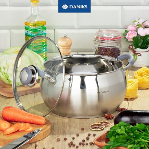 Modern 4 Quart Stainless Steel Stock Pot with Glass Lid