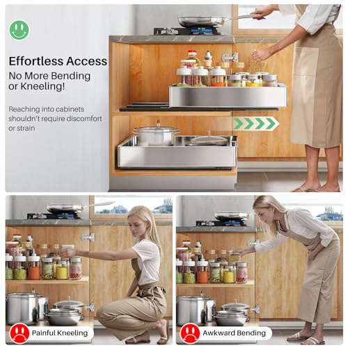 Pull out Cabinet Organizer (Silver / 21"D×12"-20"W(2 Pack))