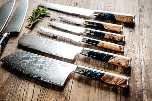 Real Forged Damascus 8pc Japanese (8 Count)