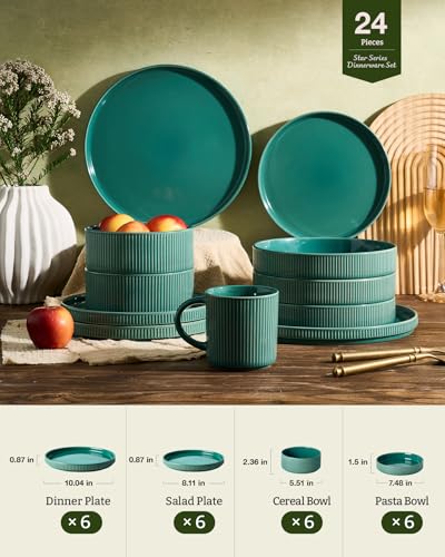 Stoneware Dinnerware Set with Pasta Bowls (24 Count)