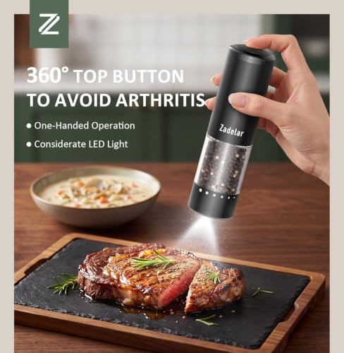 Electric Rechargeable Salt and Pepper Grinder Set (Black)