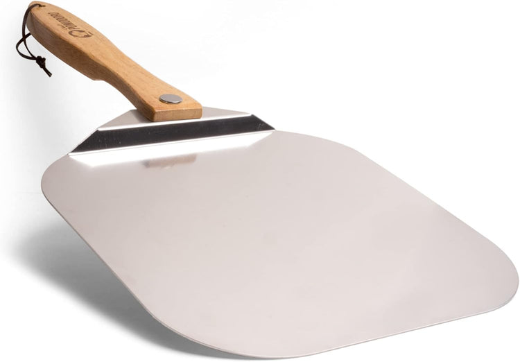 Chef Pomodoro Aluminum Metal Pizza Peel with Foldable Wood Handle for Easy Storage, Pizza Spatula, Gourmet Luxury Pizza Paddle for Baking Homemade Pizza Bread (12 inch)