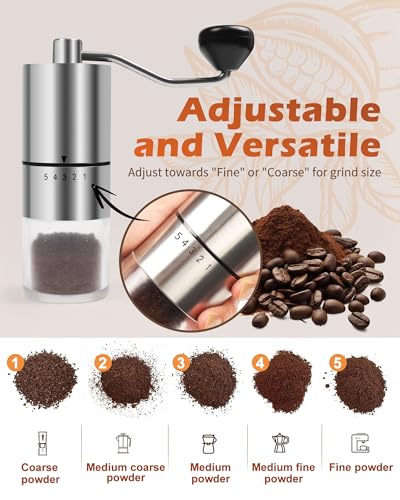 Manual Coffee Grinder With Ceramics Burr For Espresso (Sliver)