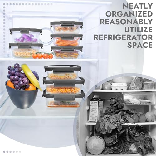 10 Pack Glass Food Storage Containers with Tempered Glass Lids (Tempered Lids Gray / 4.4Cup*5 & 1.6 Cup*5)