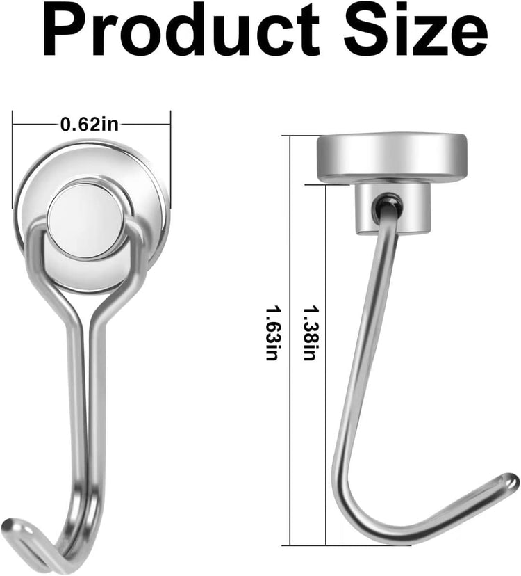 E BAVITE Swivel Swing Magnetic Hooks New Upgraded, 30LB(6pack) Refrigerator Magnet Hook Strong Neodymium Magnets, Perfect for Refrigerator and Other Surfaces,60mm(2.36in) in