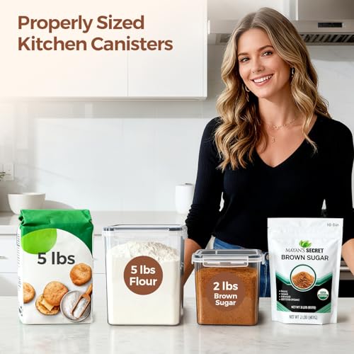 Airtight Flour and Sugar Container 2.6Qt & 5.5Qt 3Pack (5.5Qt/2.6Qt-Square)