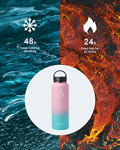 40oz Insulated Stainless Steel Water Bottle with Straw & 3 Lids (40 Ounces / Bubble Gum)
