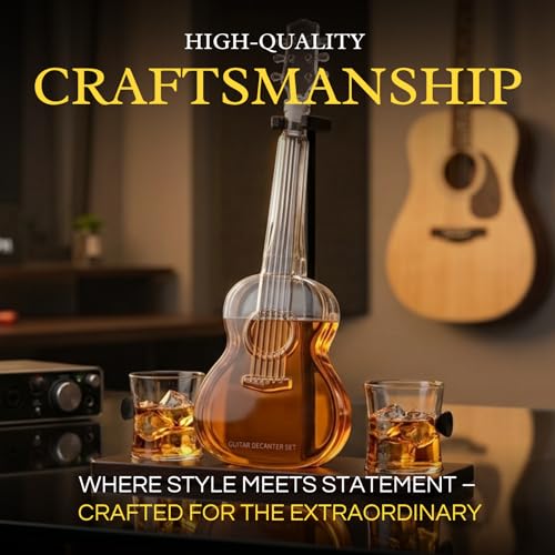 Guitar Whiskey & Wine Decanter & Mahogany Base (3 Count)
