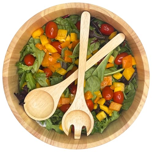 Woodard & Charles Rubberwood 11" Salad Bowl with Servers (11" x 4" Rubberwood Bowl with Servers)