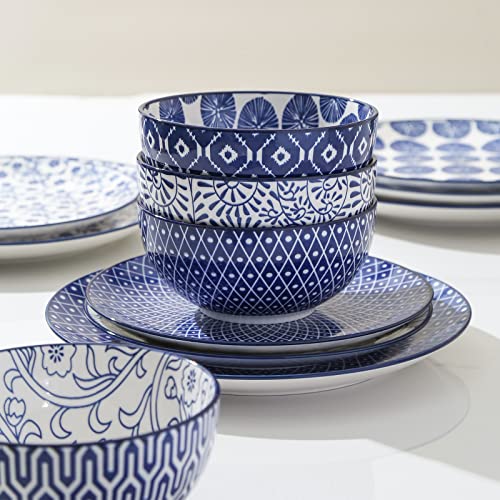Ceramic Dinnerware Sets for 6 (Vintage Blue / 24 Pieces)