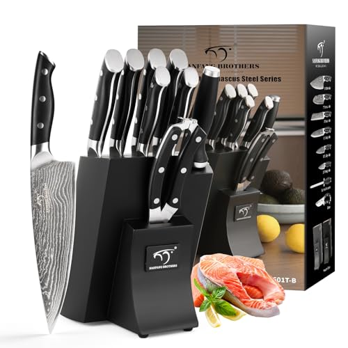 9 Piece Damascus Kitchen Knife Set with Block (9 Count)