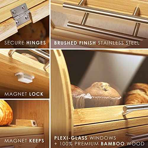 Arise Bamboo Wooden Bread Box for Kitchen Countertop (Natural)