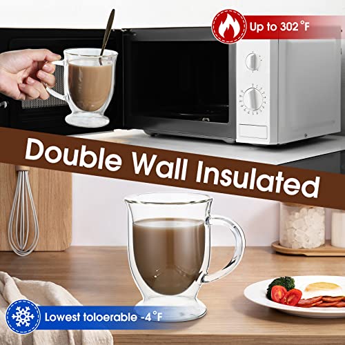 6 Sets Double Wall Glass Coffee Mugs with Spoon Insulated Clear Coffee Mug with Handle Borosilicate Glass Coffee Cups Latte Cup for Cappuccino (16 OZ)