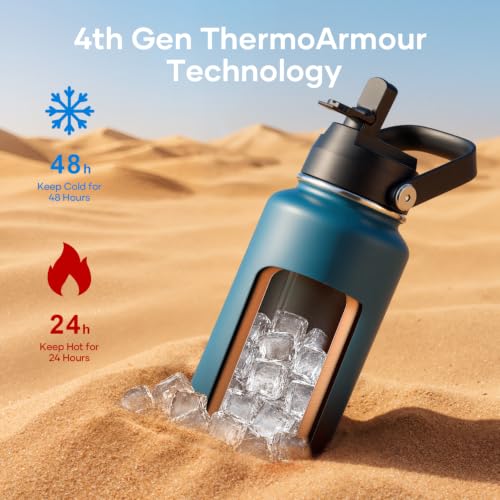 40 oz Insulated Water Bottle with Paracord Handle & Straw Spout Lids (40 Ounces / Indigo Crush)