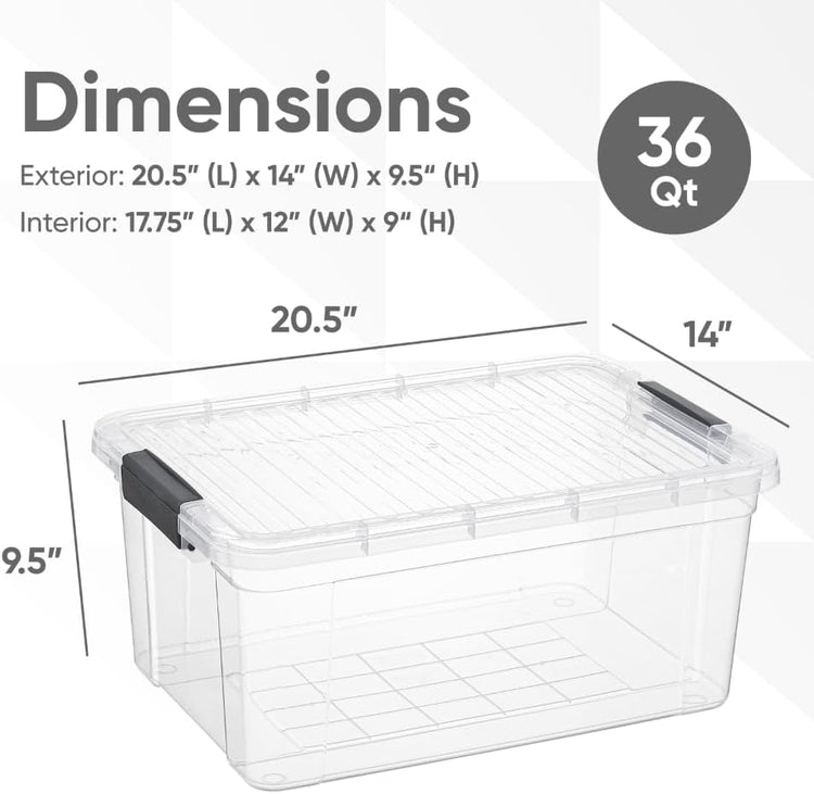 Superio Storage Bins with Lids, Clear Plastic Containers for Organizing, Stackable Totes, BPA Free, Odor Free, Organizer Boxes for Home, and Dorm (2 Pack, 36 Qt)