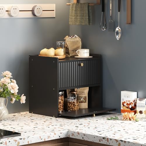 Rustic Bread Box for Kitchen Countertop Bamboo Bread Storage Container Bin Double Layer BreadBox Farmhouse Large Capacity Food Organizer Black (Black)