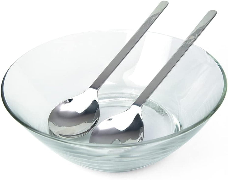 Regent 18/10 CONTEMPO Chromeplated 9.8”inch 25cm Salad Bowl with Stainless Steel Servers, Big Salad Bowls with Perfect for Fruits, Vegetable or Salads