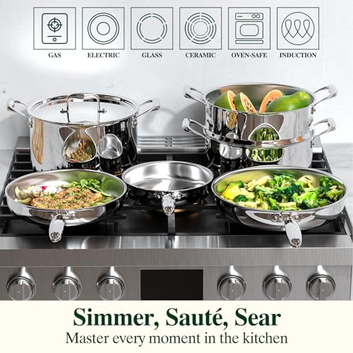 17Pcs 5 Ply Clad Stainless Steel Cookware Set with Lids