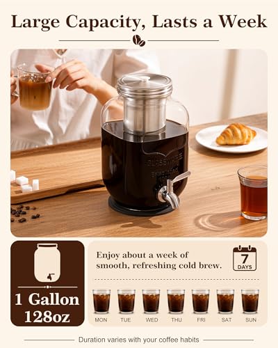 1 Gallon Cold Brew Coffee Maker (128 oz-Grey-1 Pack)