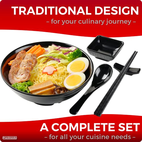 Unbreakable Ramen Bowl Set with Chopsticks and Spoon (2 Bowl Set / Black)