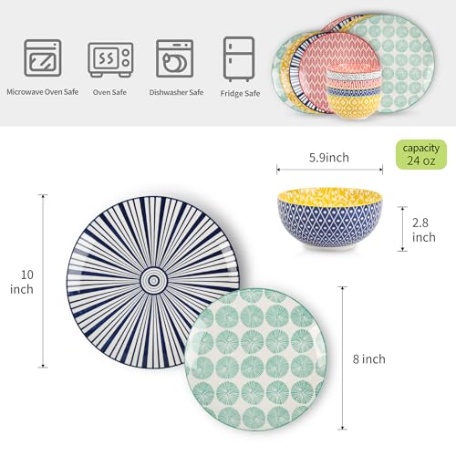Ceramic Dinnerware Sets for 4 (Assorted Colors / 12 Pieces)