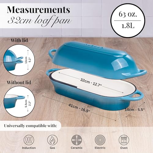 Enamelled Cast Iron Bread Loaf Pot (34cm x 16cm / Light Blue)