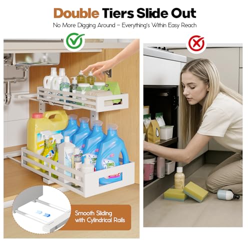2 Pack 17"Deep Under Sink Organizer And Storage (2 Pack-17"Dx11.4"-16.34"H / Gray)