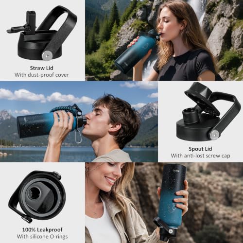 40 oz Insulated Water Bottle with Paracord Handle & Straw Spout Lids (40 Ounces / Starry Indigo)