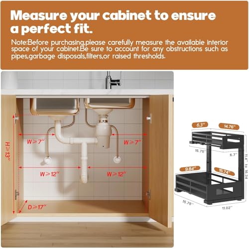 1 Pack Under Sink Organizers and Storage (1 Pack-15.7"Dx11.4"-16.34"H / Black)