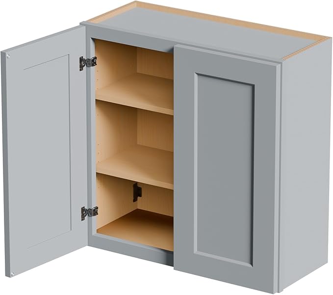 30 Inch Laundry Room Cabinets Wall Mounted, Solid Wood Over The Toilet Storage Cabinet, Bathroom Organizer Cabinets with 2 Door & Shelves, Easy to Assemble for Kitchen, Garage - Dark Gray