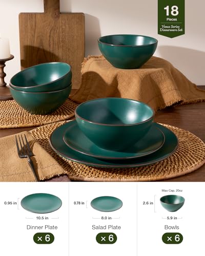 Venus Ceramic Plates and Bowls Sets (Dark Green / Serves 6 (18pc))