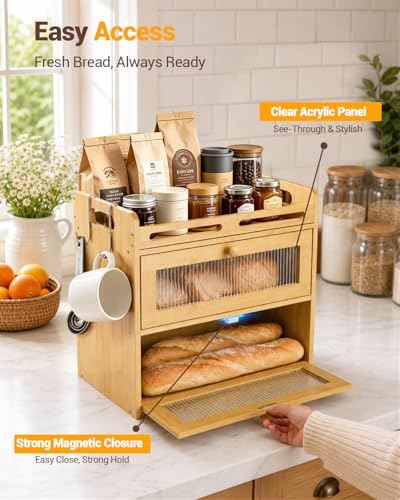 Bread Box for Kitchen Countertop (Bamboo / 2-Tier)