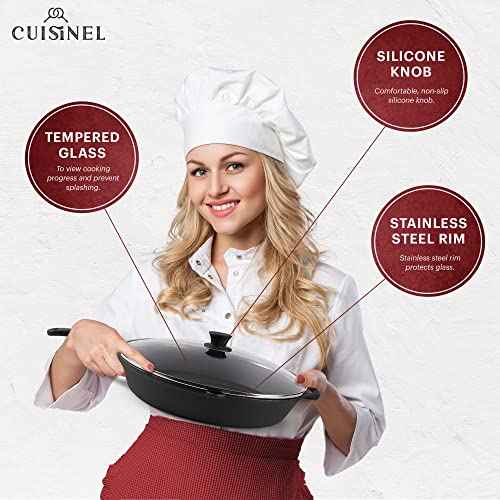 15" Cast Iron Skillet + Glass Lid Cover + Pan Scraper + Heat (15")
