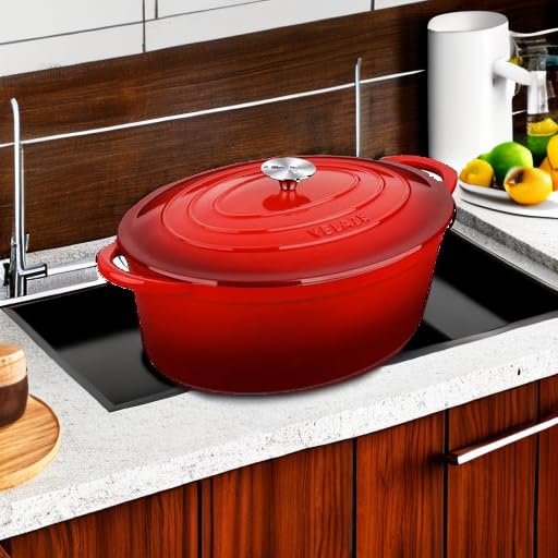 7.5 QT Oval Enameled Cast Iron Dutch Oven Pot with Lid