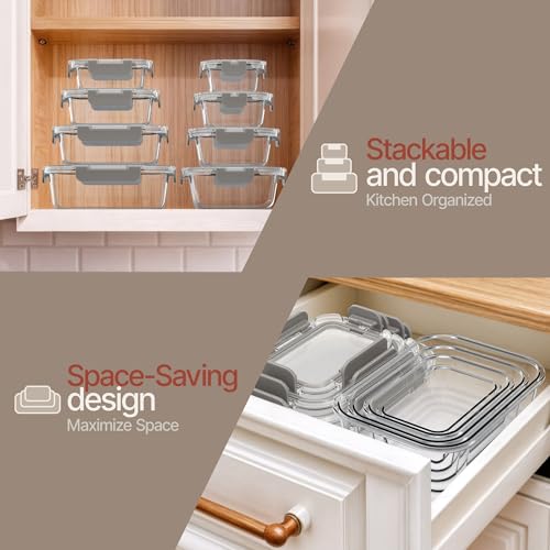 Bakken Borosilicate Glass Food Storage Containers with Lids 24 Pieces (Gray)