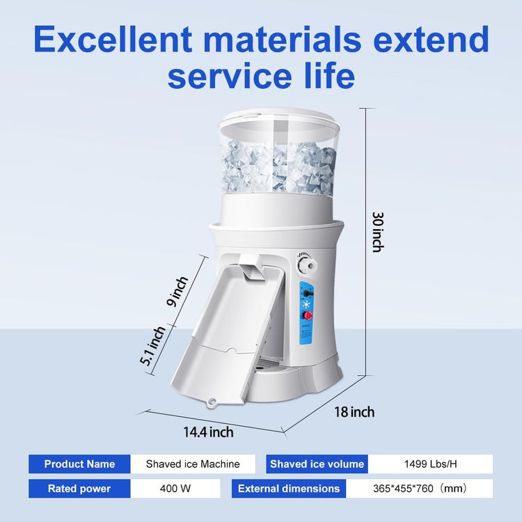 Snow Cone Machine, 400W Electric Ice Shaver Machine, Thickness Adjustable Snow Cone Maker Machine 1499LBs/hr Ice Crusher for Bar Parties Events Snack, Home and Commerical Use(13.8Qt)