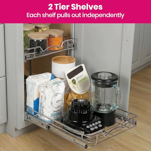 2-Tier Pull-Out Cabinet Organizer for Kitchen, 30"W x 21”D x 16.5"H (30 Inch / Two Tier)