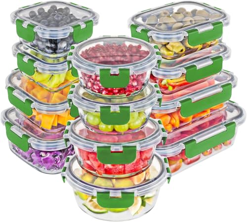 Premium Borosilicate Glass Food Storage Containers with lids Set (Green)