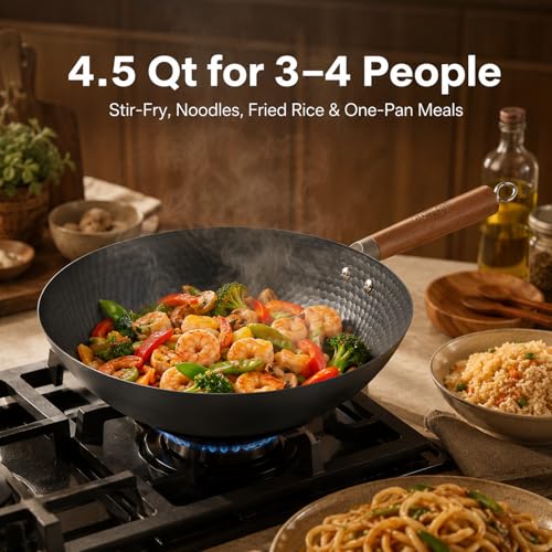 Lightweight Carbon Steel Wok Pan with Lid (bk-12.6")