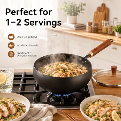 9.5 Inch Carbon Steel Wok with Lid (9.5 INCH)