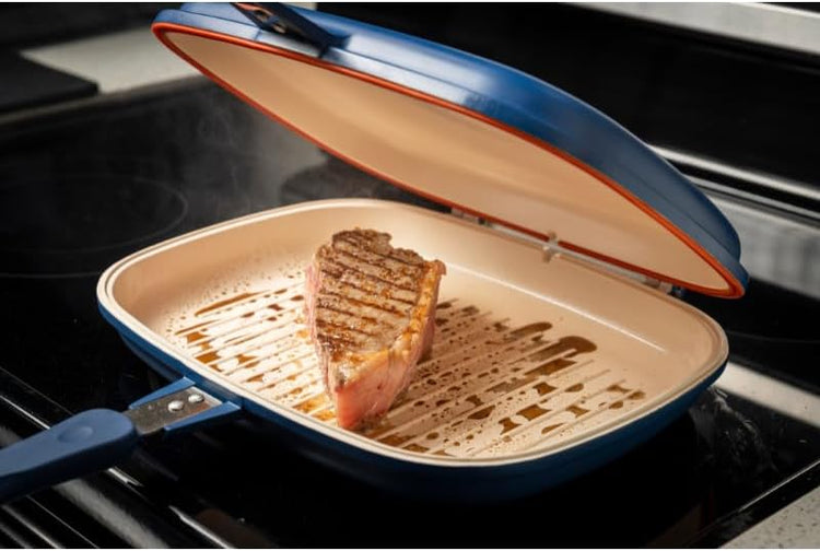 Mundial 12-Inch Take-A-Part Double Skillet – Nonstick Ceramic Coated Frying Pan for All Stovetops (Gas, Electric, Induction, Ceramic) – Dishwasher Safe with Extra Silicone Seal
