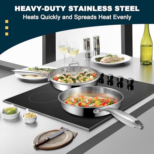 Tri Ply Stainless Steel Frying Pans Set with Lid