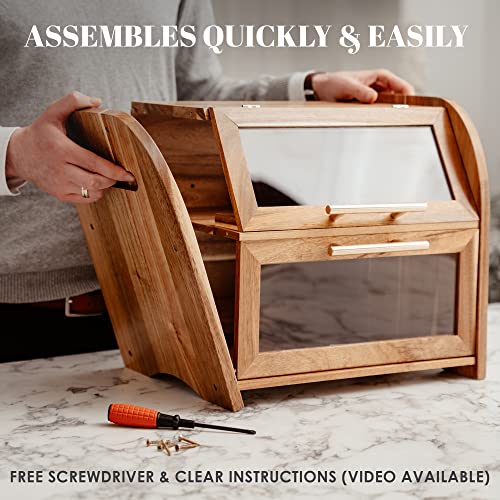 Arise Acacia Wooden Bread Box for Kitchen Countertop (Umber)