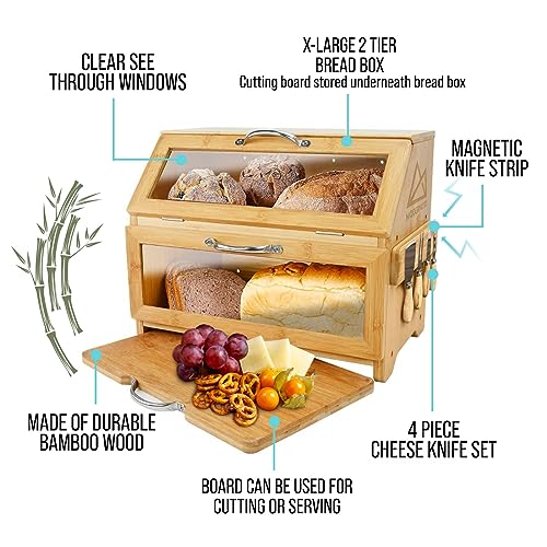 Bread Box with Cutting Board & Knife Set