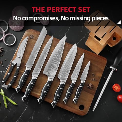 9 Piece Damascus Japanese Kitchen Knife Set with Block (9 Count)