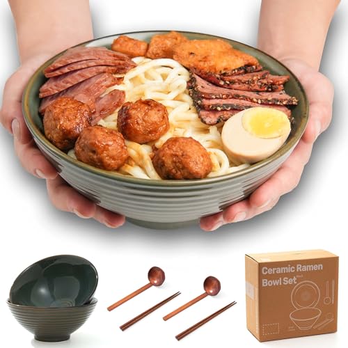 8 Inch Ceramic Ramen Bowl Set of 2 (Dark Teal)
