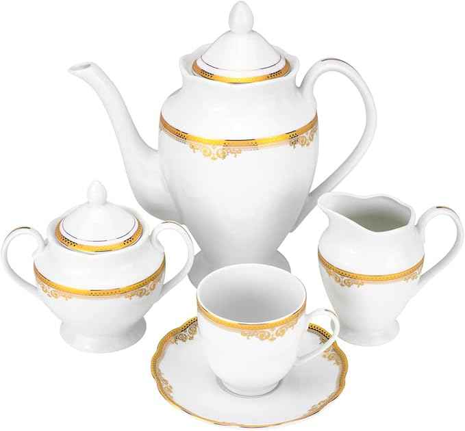 Euro Porcelain 57 piece Banquet Dinnerware Set with Scalloped Edges - Luxury Tableware Dining Service for 8
