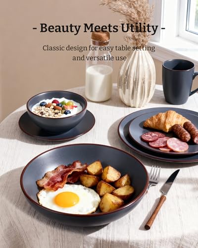 Venus Stoneware Dinnerware Sets with Pasta Bowls (Charcoal / Serves 6 (24pc w/ Pasta Bowl))